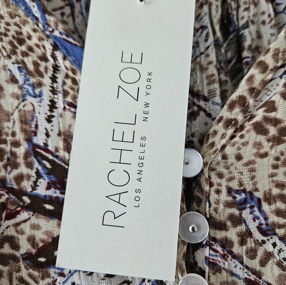 πRachel Zoe' blouse blue/ tan ruffles lightweight size small π - Picture 6 of 12